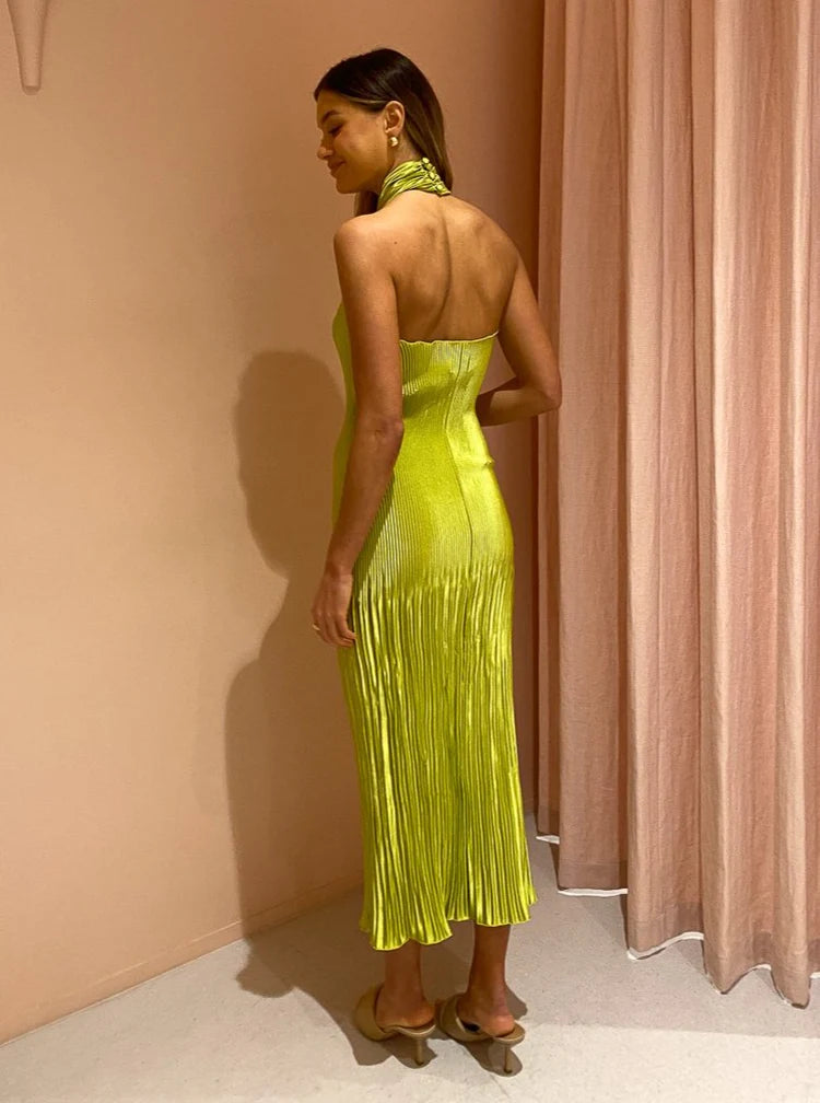 Lidee Soiree Pleated Halter Dress - Apple  Boutique Hire